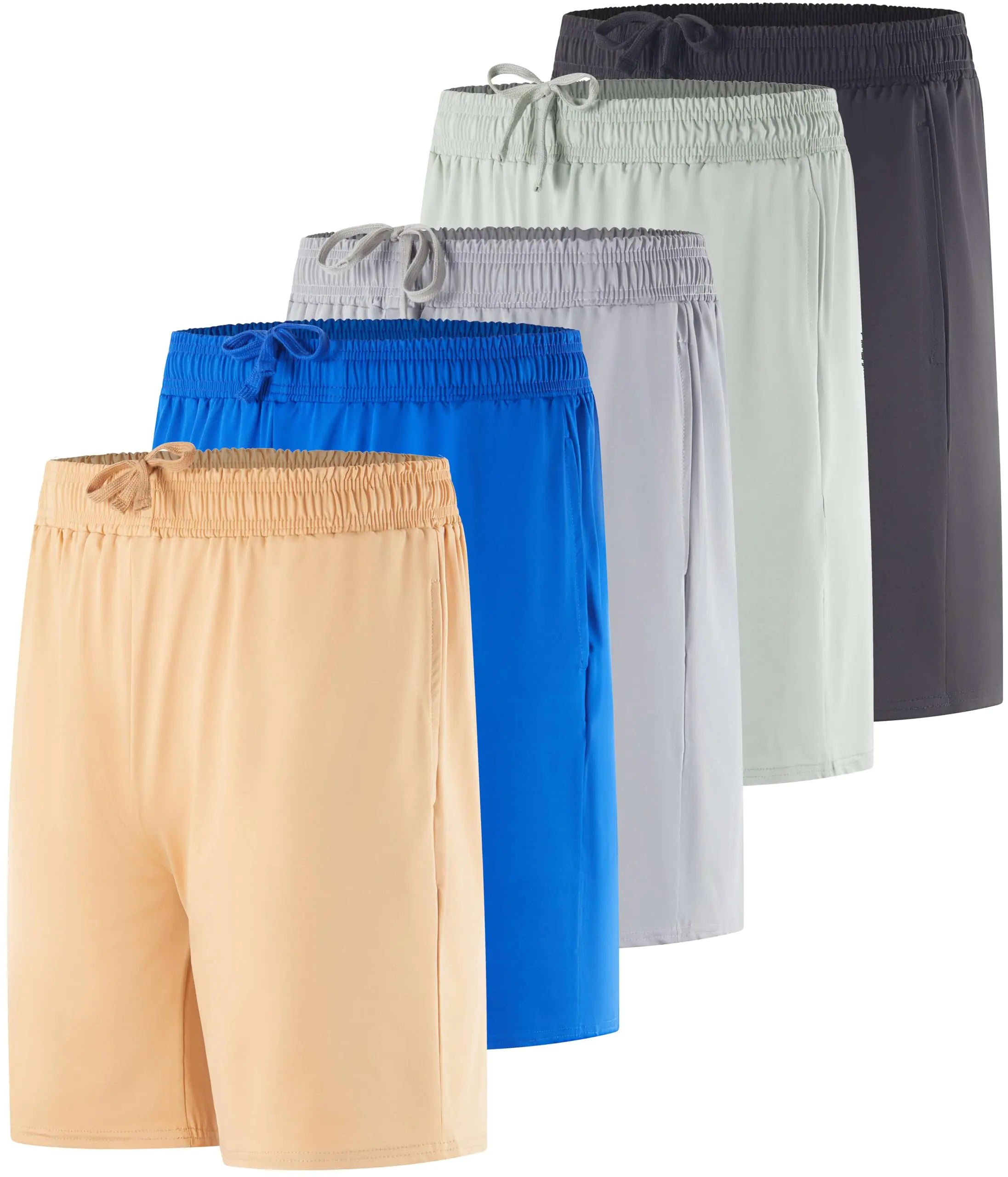 5 Pack Mens Big and Tall Dry Dri Fit 7 Inch Inseam Gym Basketball Running Basketball Athletic Workout Active Pockets Training