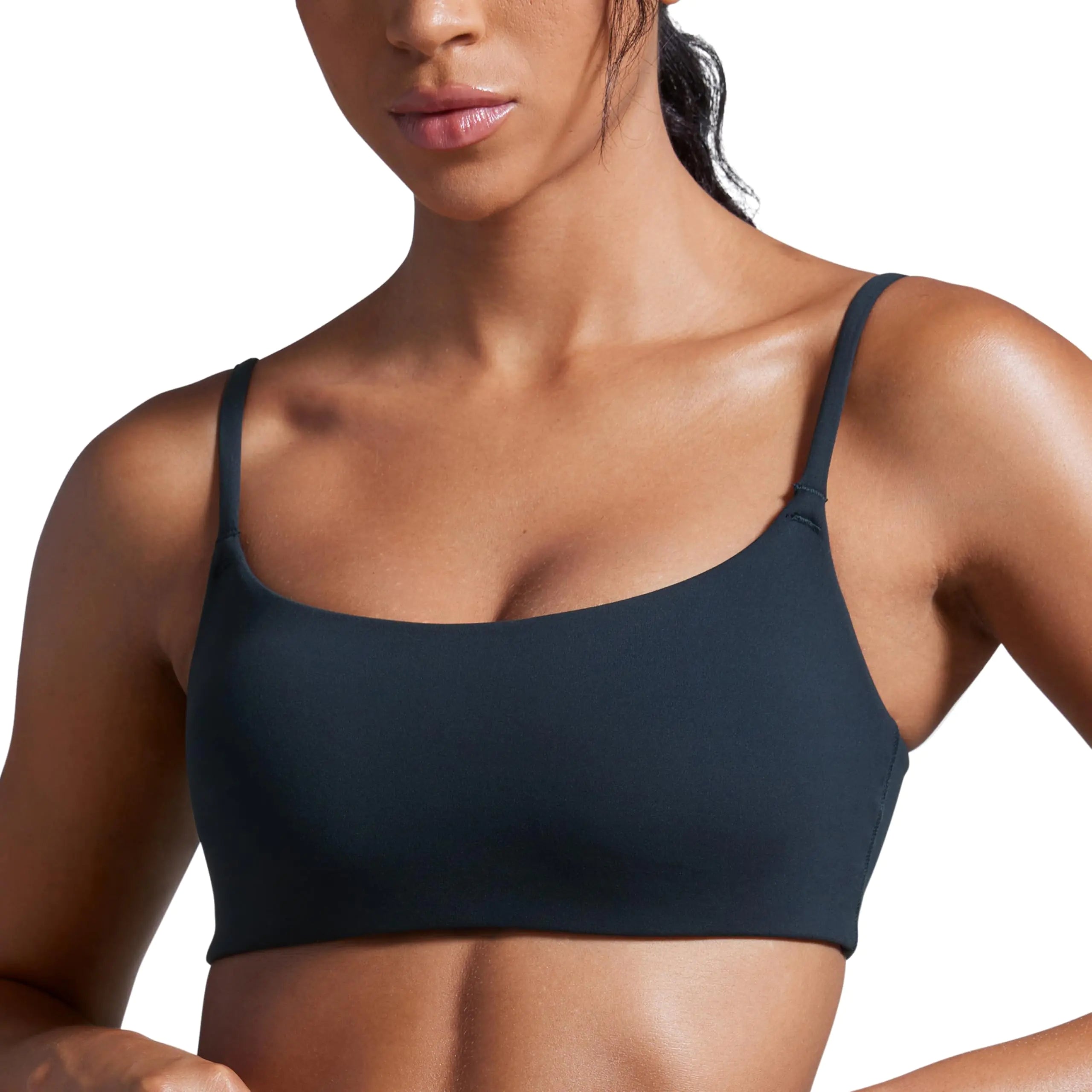 CRZ YOGA Butterbreeze Scoop Neck Sports Bras for Women - Spaghetti Straps Wireless Workout Bra Padded Gym Cami Top True Navy X-Small