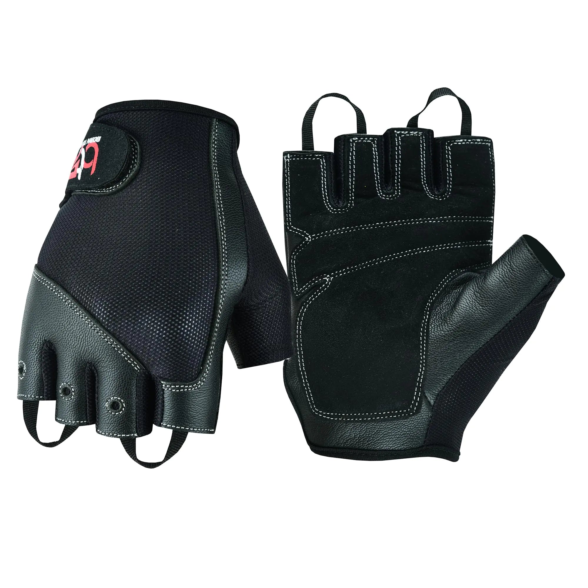 BTR BORN TO RACE Weight Lifting Gloves Cowhide Leather Half Finger Light Weight Workout Biking Fingerless Gym Fitness Gloves (Black XL)