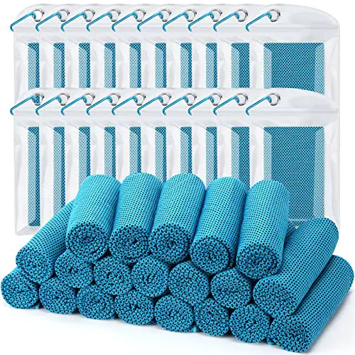 Biange Cooling Towel (Pack of 20 40"x12") with Pouches for Sports Workout Fitness Gym Yoga Golf Pilates Travel Camping & More